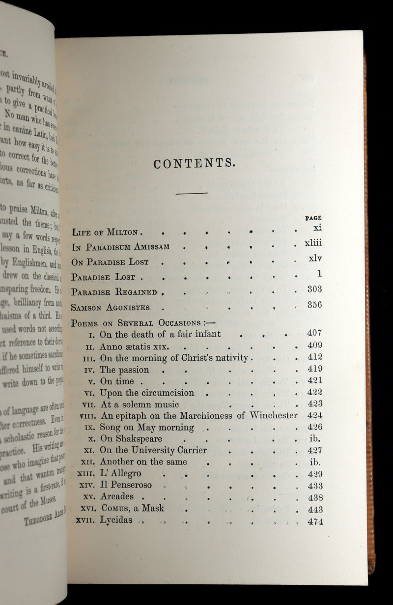 1858 Rare Book - Paradise Lost, Paradise Regained, Poetical Works of John Milton