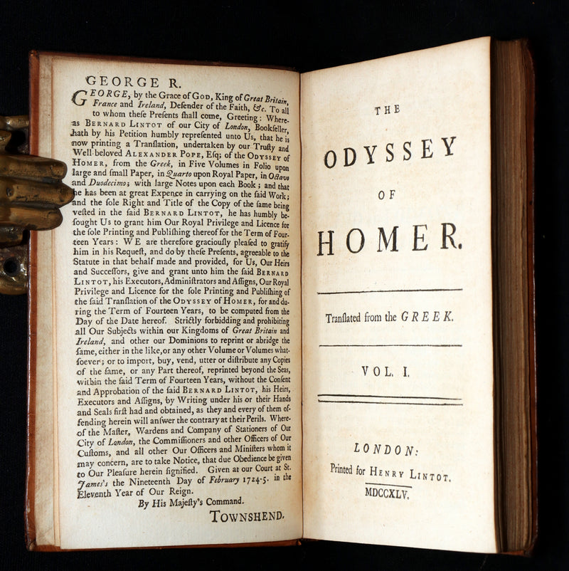 1745 Rare Book Set - The Odyssey of Homer by Alexander Pope, Illustrated