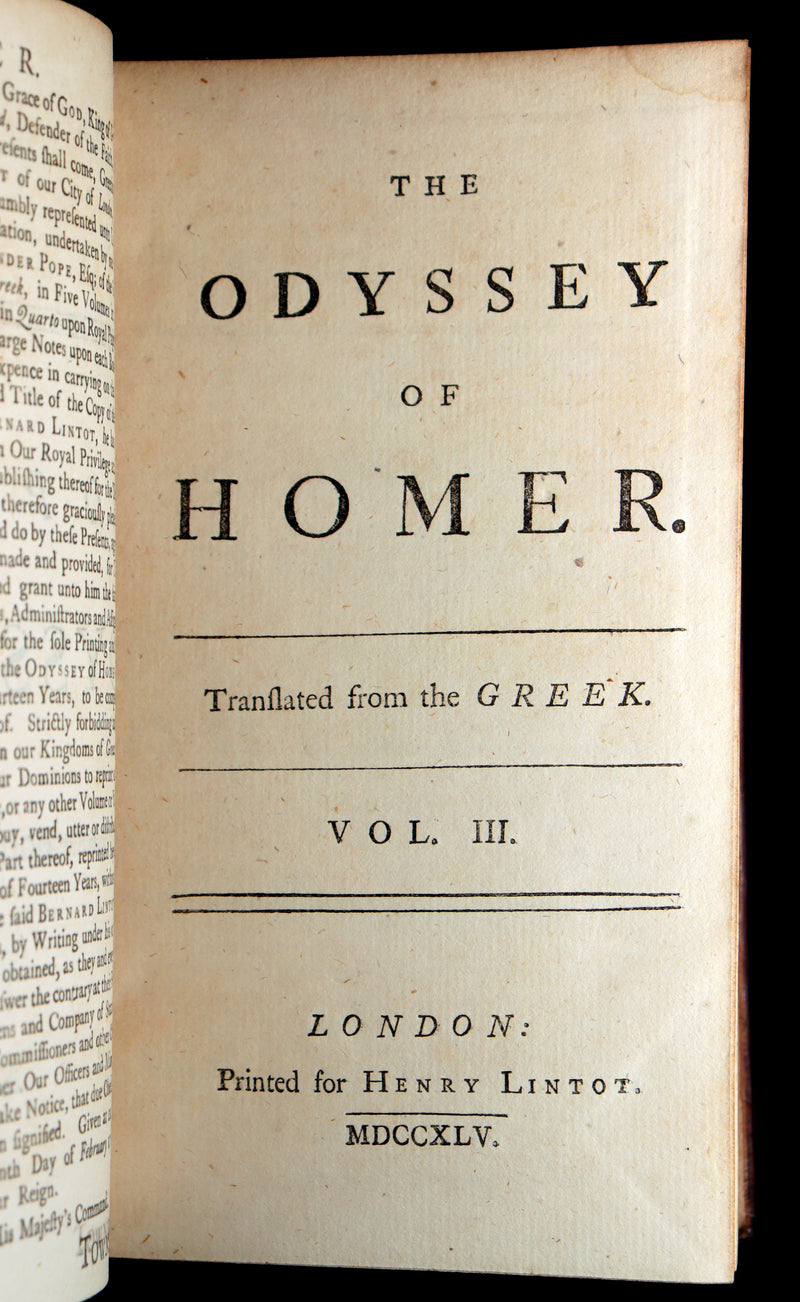 1745 Rare Book Set - The Odyssey of Homer by Alexander Pope, Illustrated