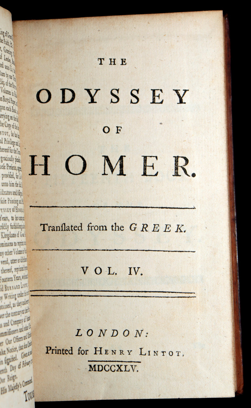 1745 Rare Book Set - The Odyssey of Homer by Alexander Pope, Illustrated