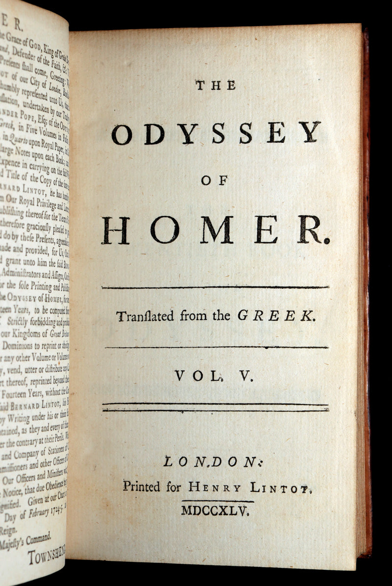 1745 Rare Book Set - The Odyssey of Homer by Alexander Pope, Illustrated