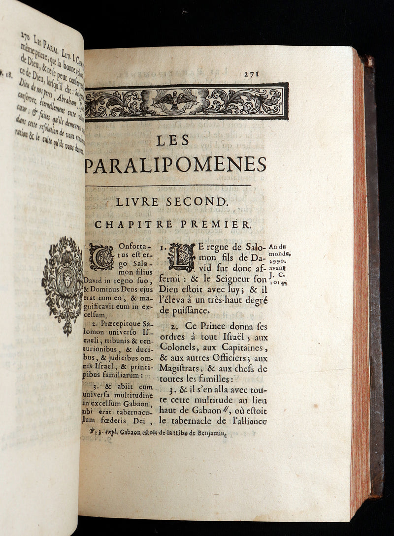 1698 Rare Latin French Bible - Book of Chronicles, Paralipomenon, Paralipomènes