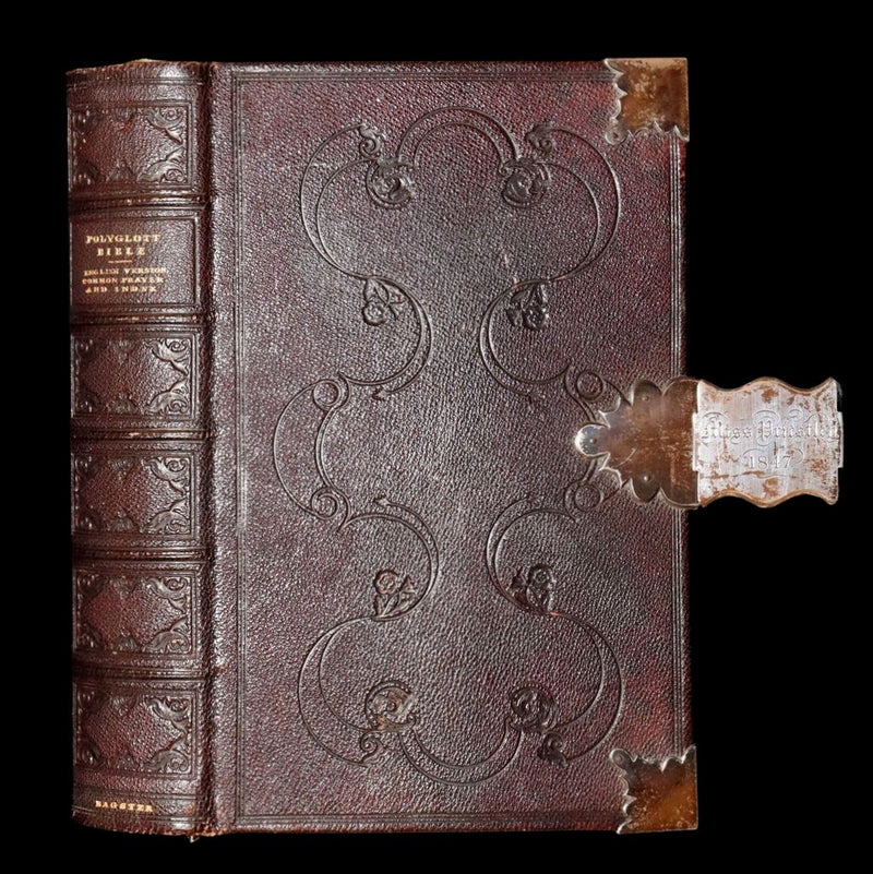 1847 Rare Bible bound by Bagster - Polyglot Bible, Old and New Testament, Clasp