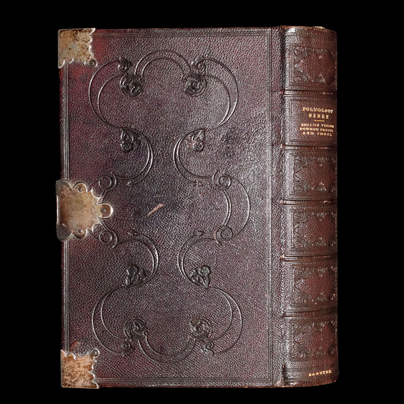 1847 Rare Bible bound by Bagster - Polyglot Bible, Old and New Testament, Clasp