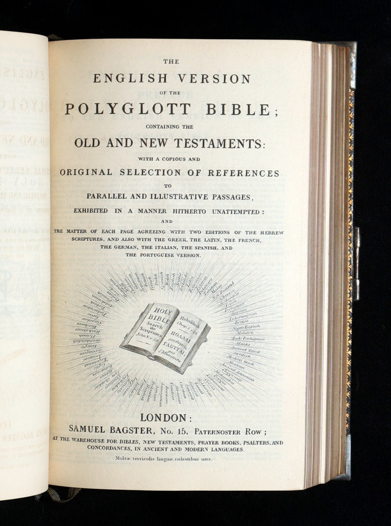 1847 Rare Bible bound by Bagster - Polyglot Bible, Old and New Testament, Clasp