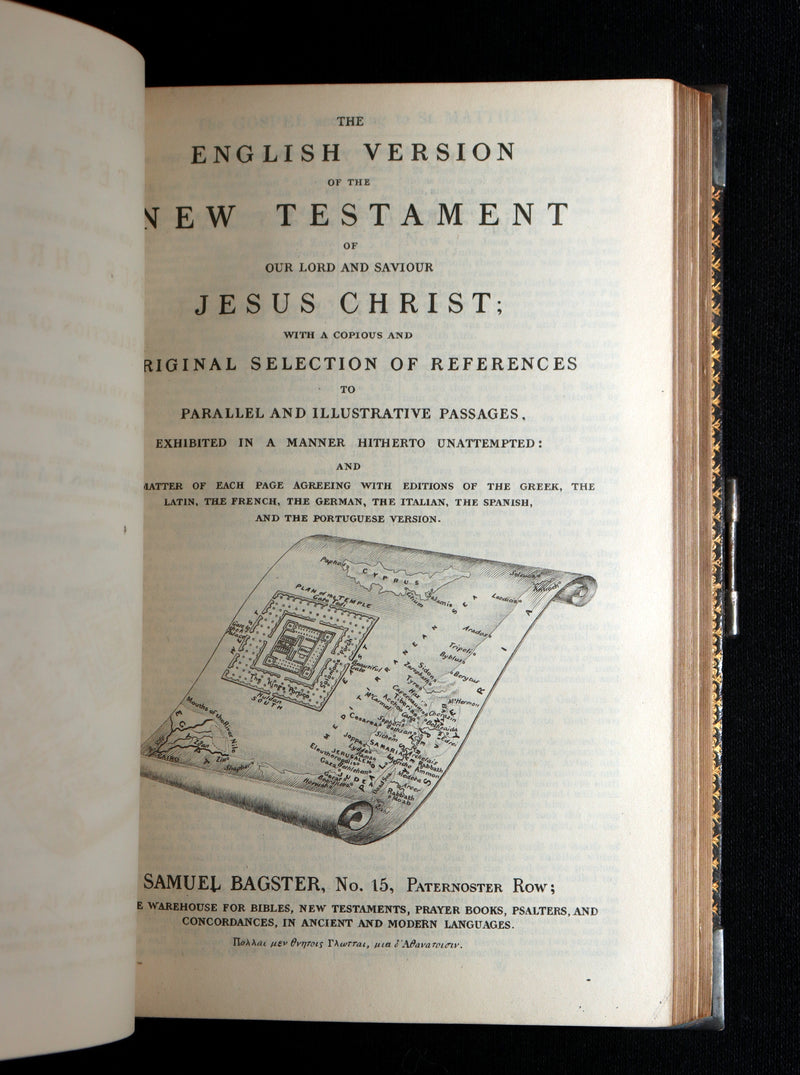 1847 Rare Bible bound by Bagster - Polyglot Bible, Old and New Testament, Clasp