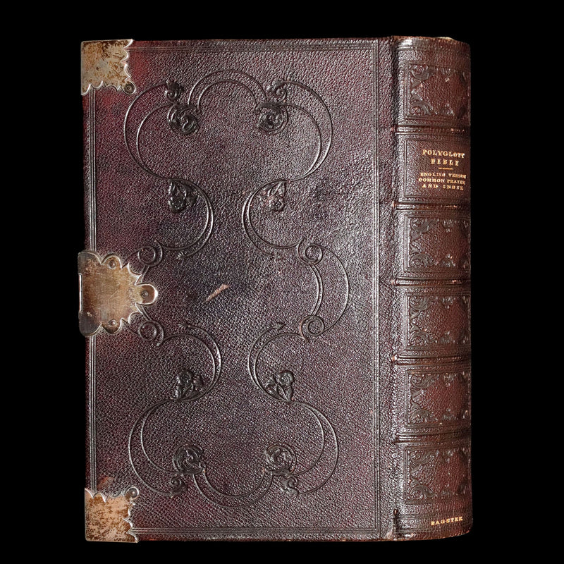 1847 Rare Bible bound by Bagster - Polyglot Bible, Old and New Testament, Clasp