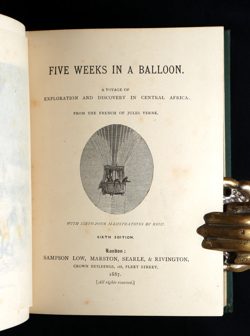 1887 Rare Early Edition - Five Weeks in a Balloon by Jules Verne, Illustrated