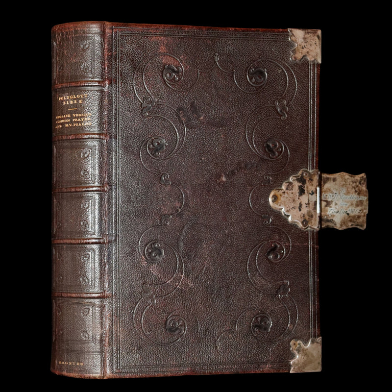 1850 Rare Bagster Bible - Polyglot Bible, Old and New Testament, Clasp and Maps