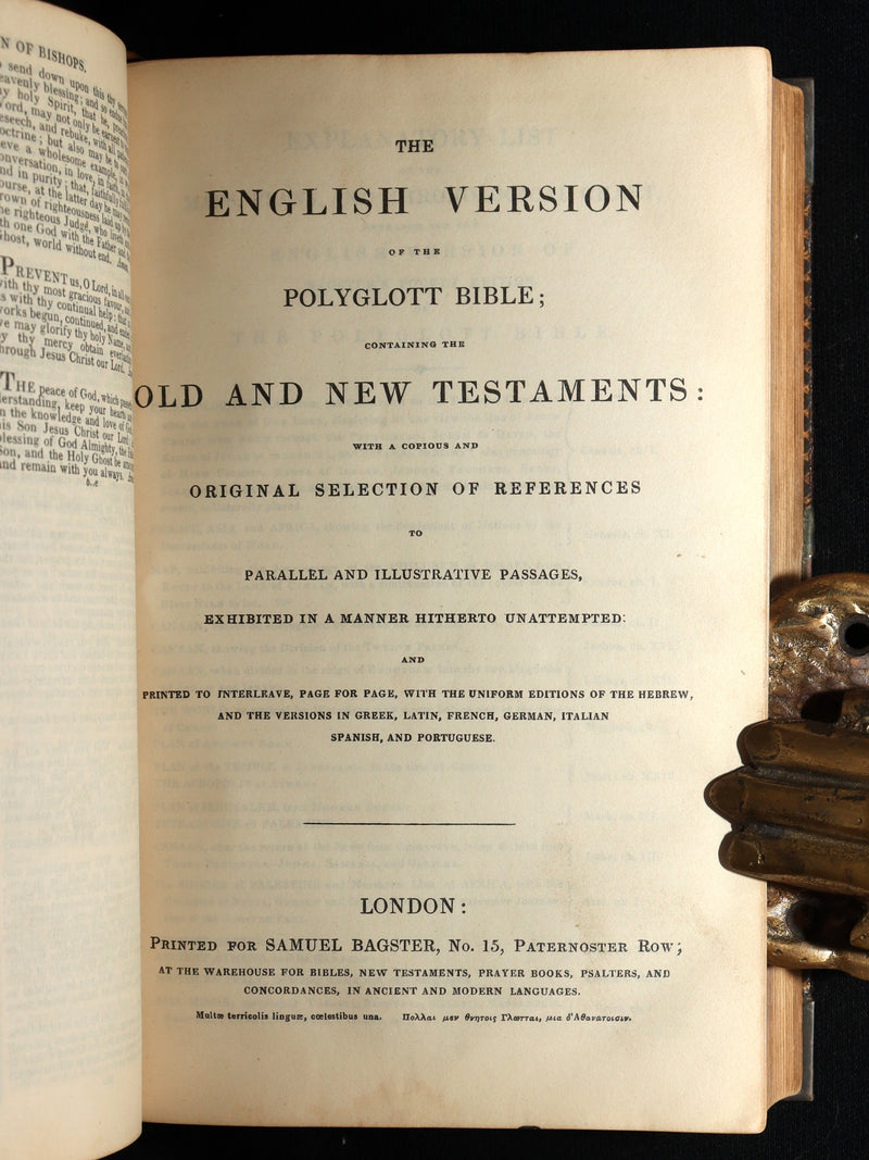1850 Rare Bagster Bible - Polyglot Bible, Old and New Testament, Clasp and Maps