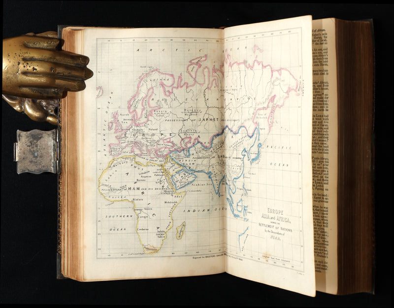1850 Rare Bagster Bible - Polyglot Bible, Old and New Testament, Clasp and Maps