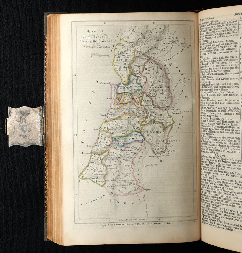 1850 Rare Bagster Bible - Polyglot Bible, Old and New Testament, Clasp and Maps