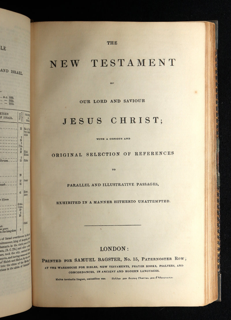 1850 Rare Bagster Bible - Polyglot Bible, Old and New Testament, Clasp and Maps