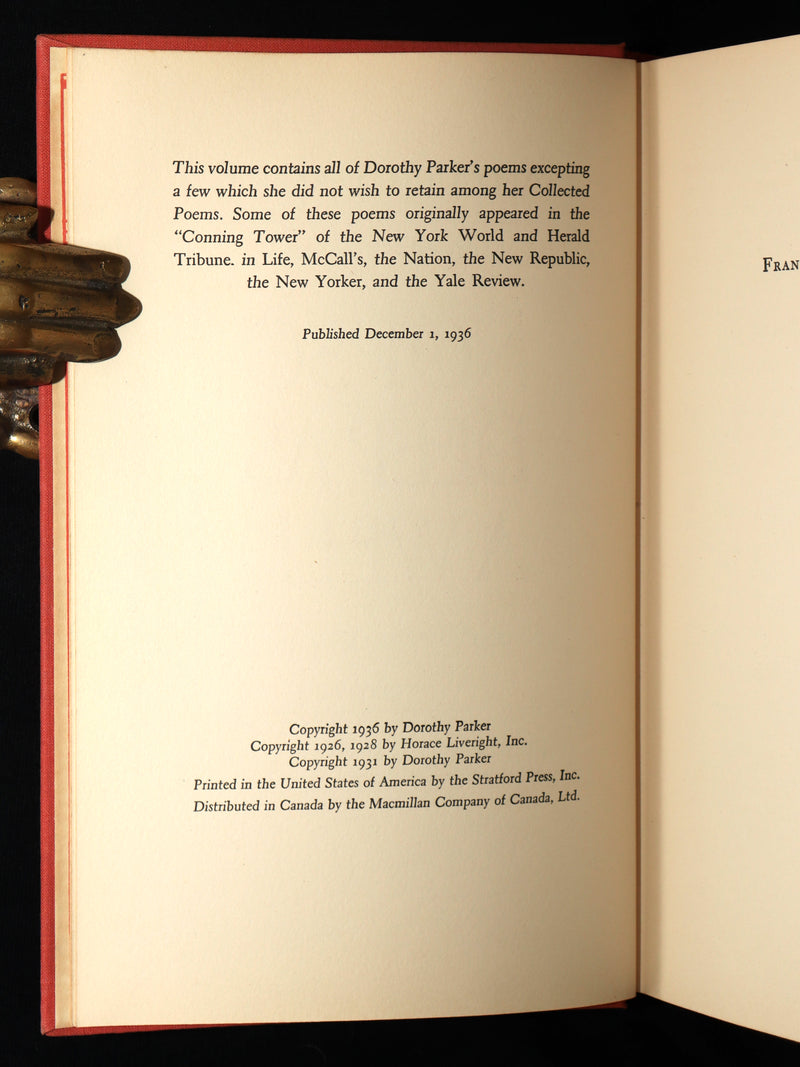 1936 First Edition - Not So Deep as a Well. Collected Poems of Dorothy Parker