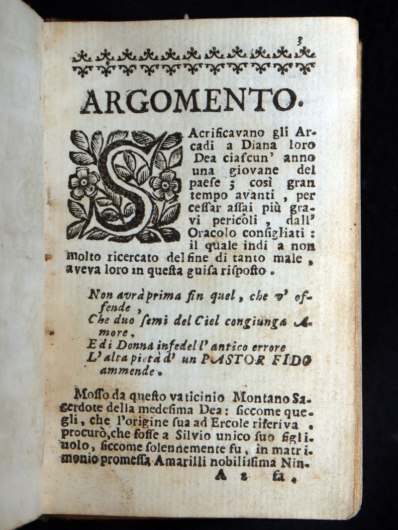 1706 Rare Italian Vellum Book - Il Pastor Fido by Giovanni Battista Guarini