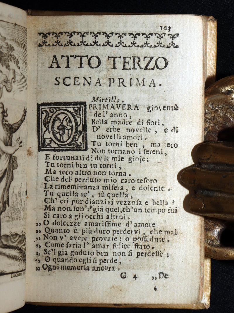 1706 Rare Italian Vellum Book - Il Pastor Fido by Giovanni Battista Guarini