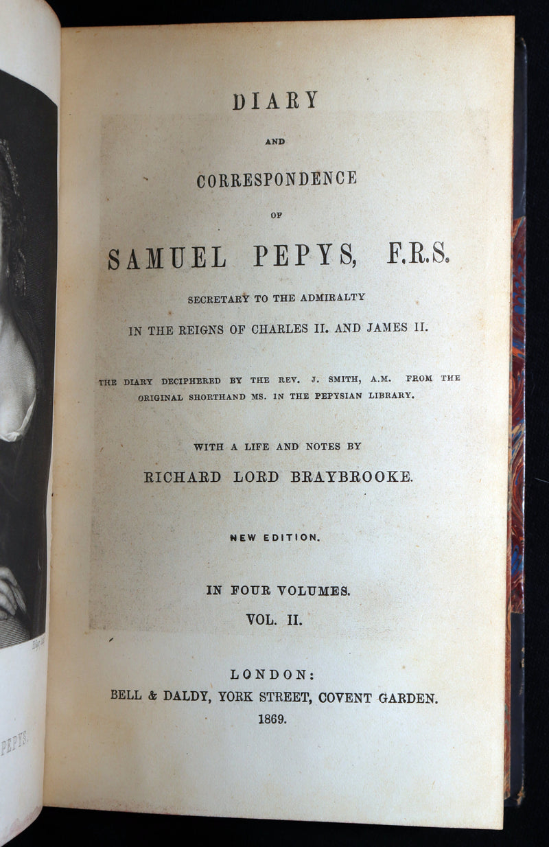 1869 Rare Book Set - Diary and Correspondence of Samuel Pepys, Illustrated