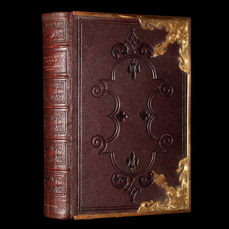 1860 Rare Book bound by Bagster - Polyglot Bible, Old and New Testaments. Clasp