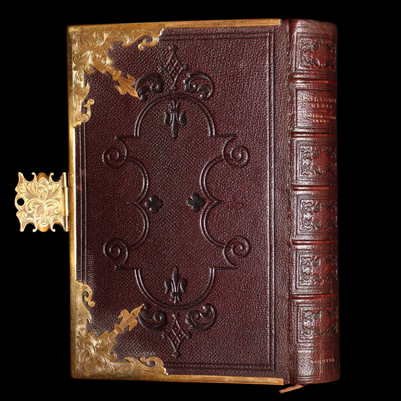 1860 Rare Book bound by Bagster - Polyglot Bible, Old and New Testaments. Clasp