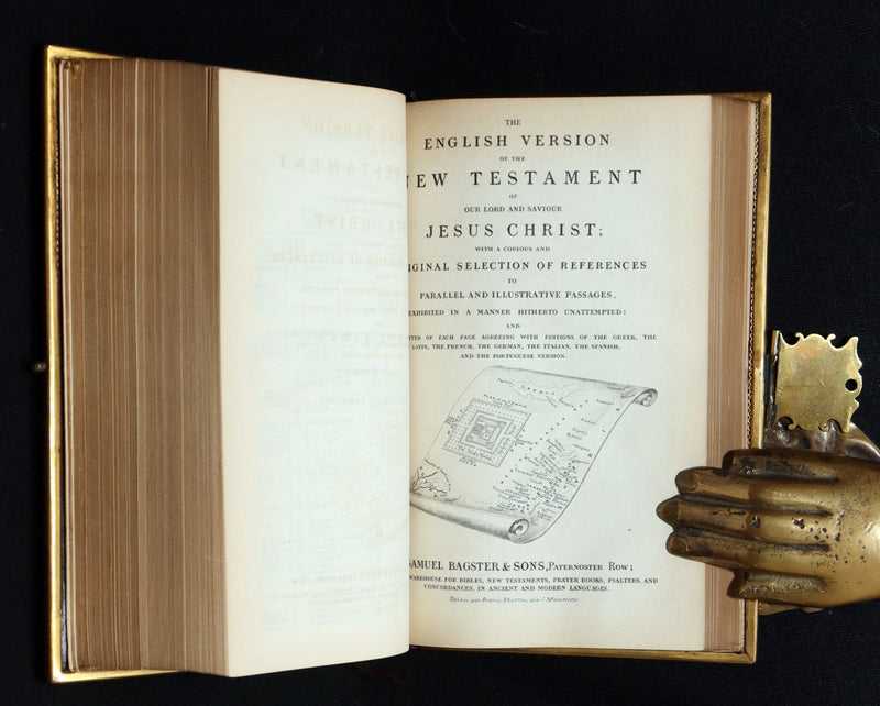 1860 Rare Book bound by Bagster - Polyglot Bible, Old and New Testaments. Clasp