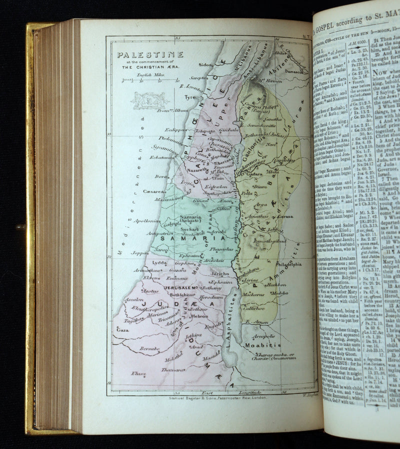 1860 Rare Book bound by Bagster - Polyglot Bible, Old and New Testaments. Clasp