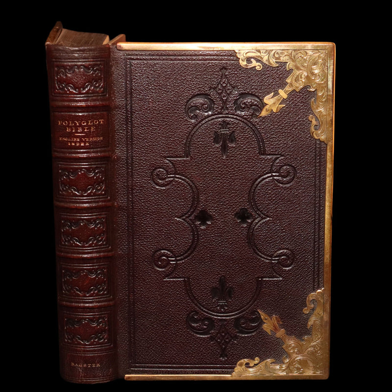 1860 Rare Book bound by Bagster - Polyglot Bible, Old and New Testaments. Clasp