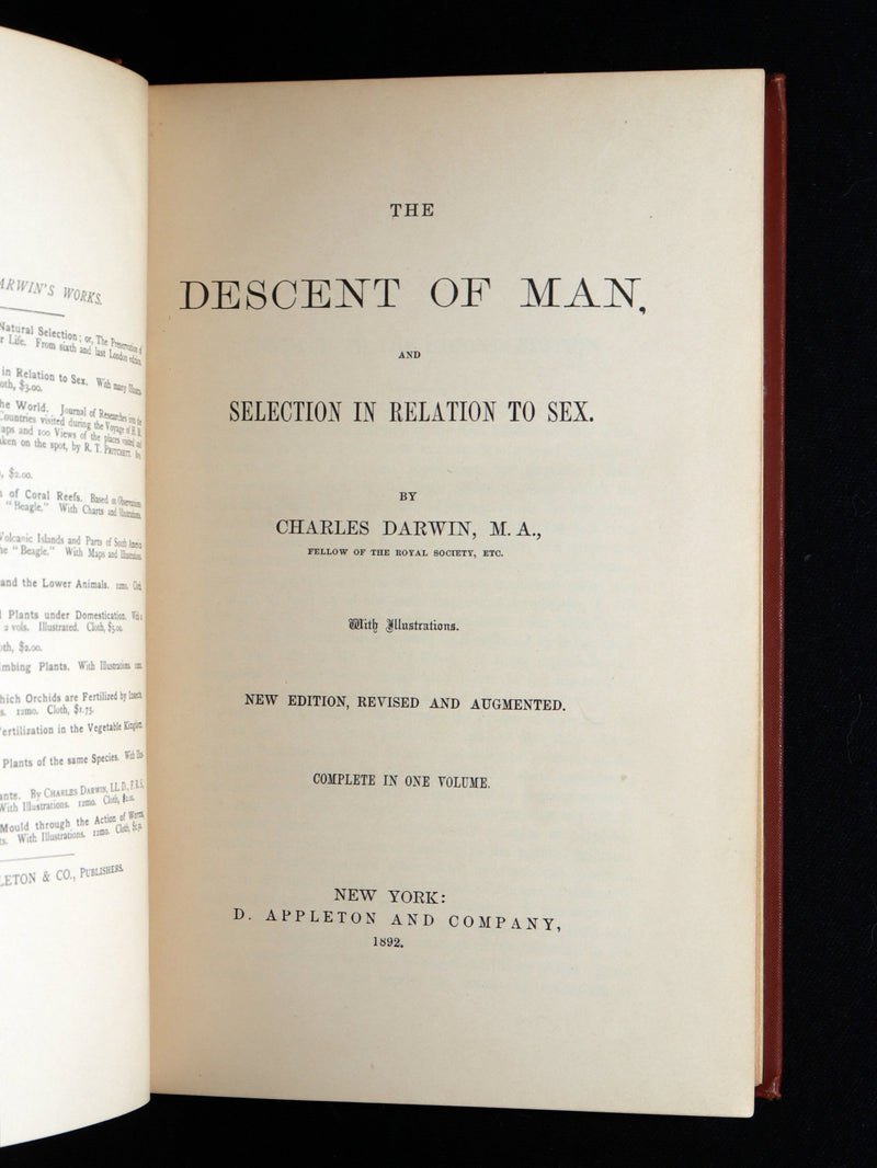 1892 The Descent of Man – Charles Darwin Rare Edition