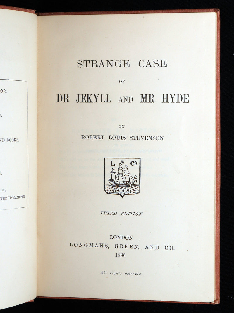1886 Scarce Third Edition - Strange Case of Dr. Jekyll and Mr. Hyde by Stevenson