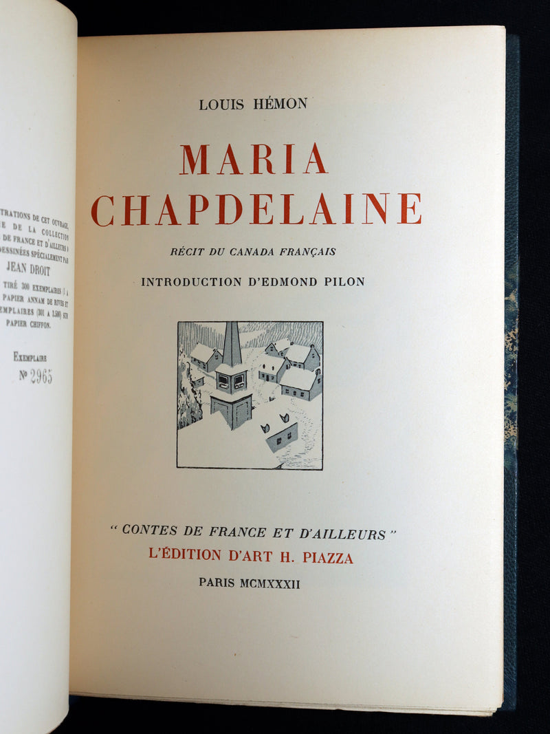 1932 Rare Limited French Edition - Maria Chapdelaine by Louis Hemon, Illustrated
