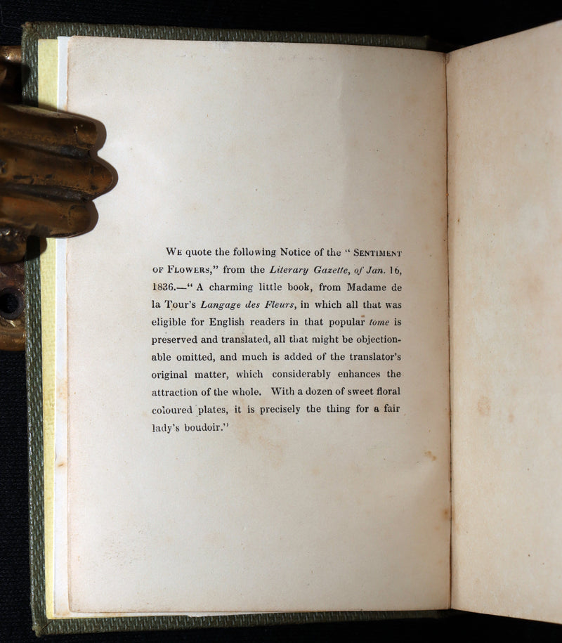 1838 Rare Book - The Sentiment of Flowers; or, Language of Flora, Illustrated