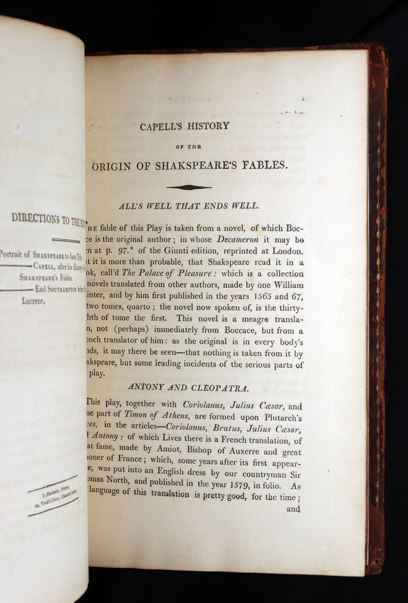 1798 Scarce Book - The Poems of William Shakespeare, Shakspeare' Fables Origin