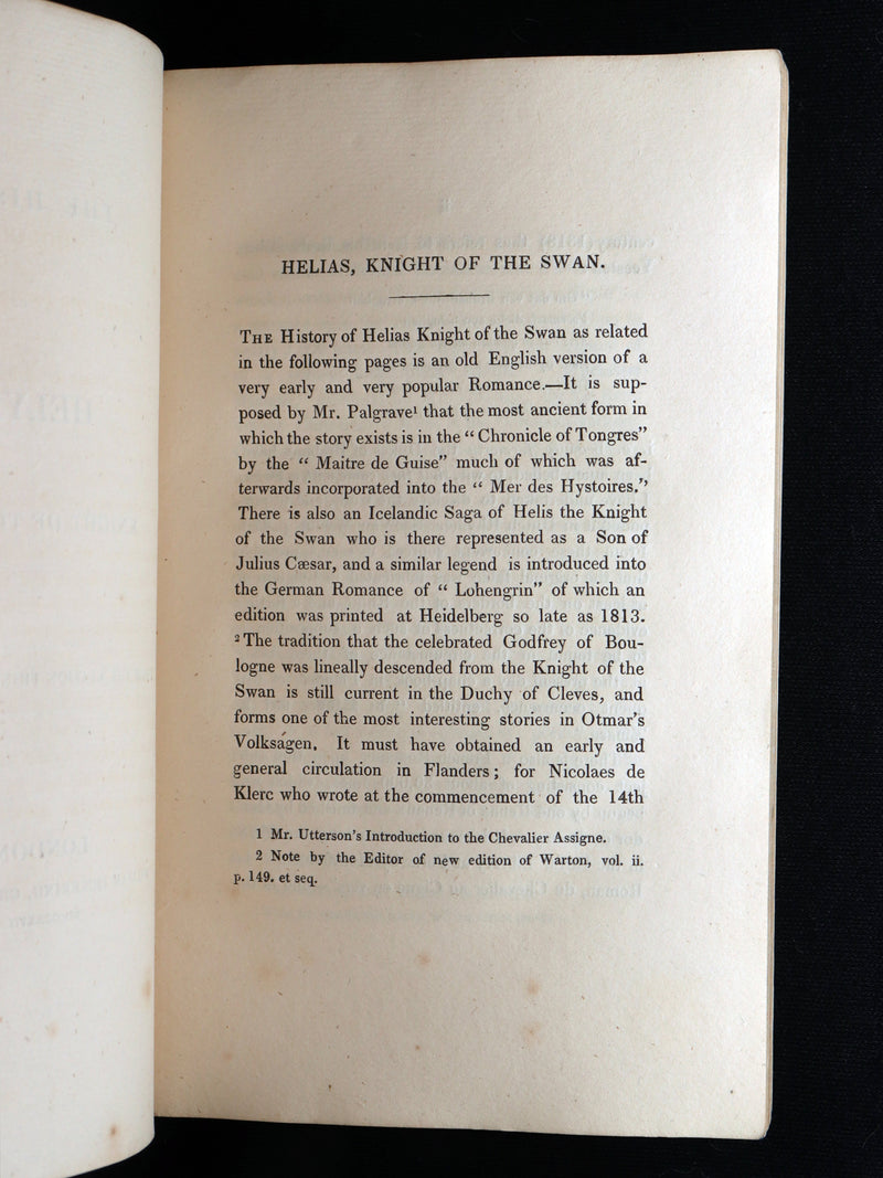 1827 Scarce Medieval Romance - The History of Helyas, Knight of the Swan