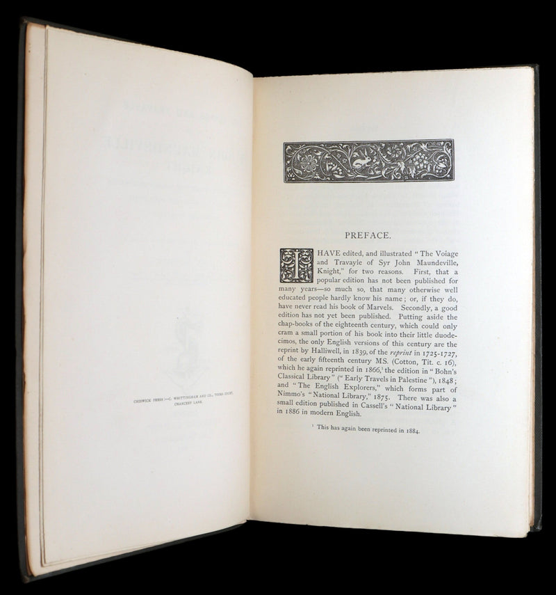 1887 Rare Legendary medieval Travel - The Voiage of Syr John Maundeville, Knight