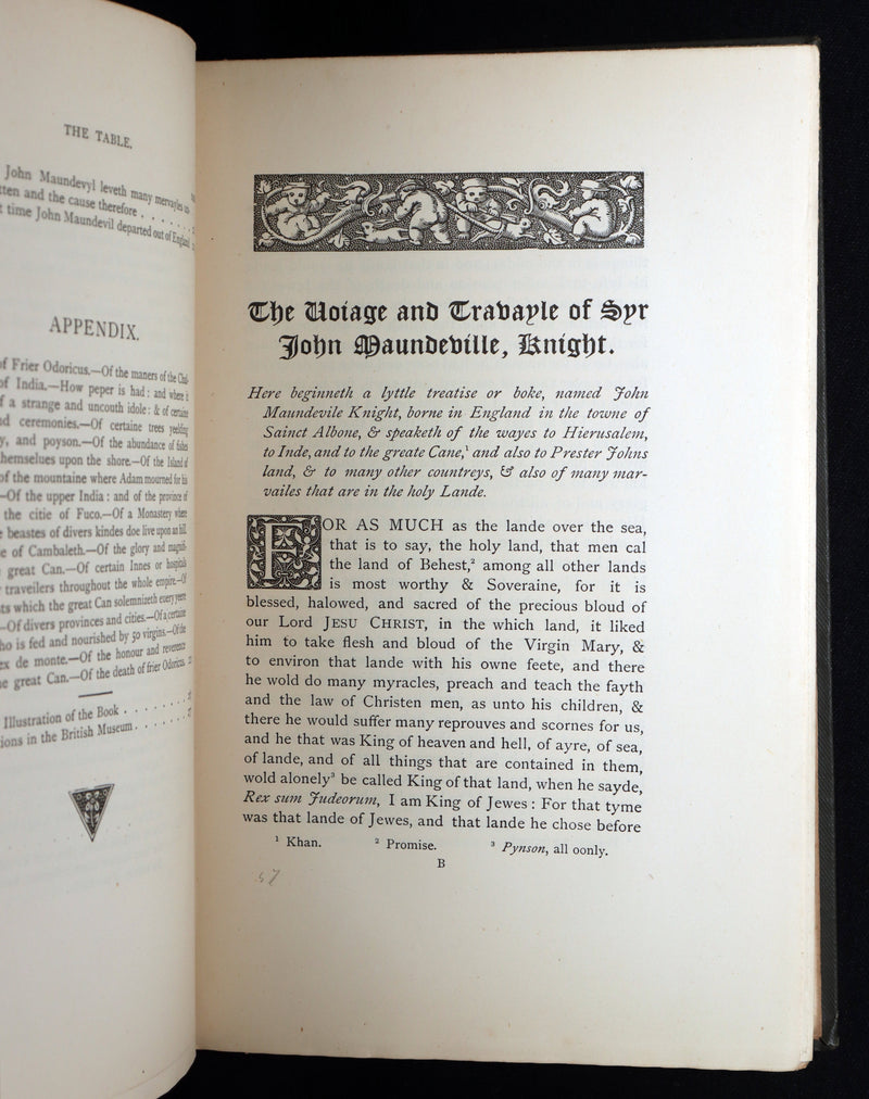1887 Rare Legendary medieval Travel - The Voiage of Syr John Maundeville, Knight