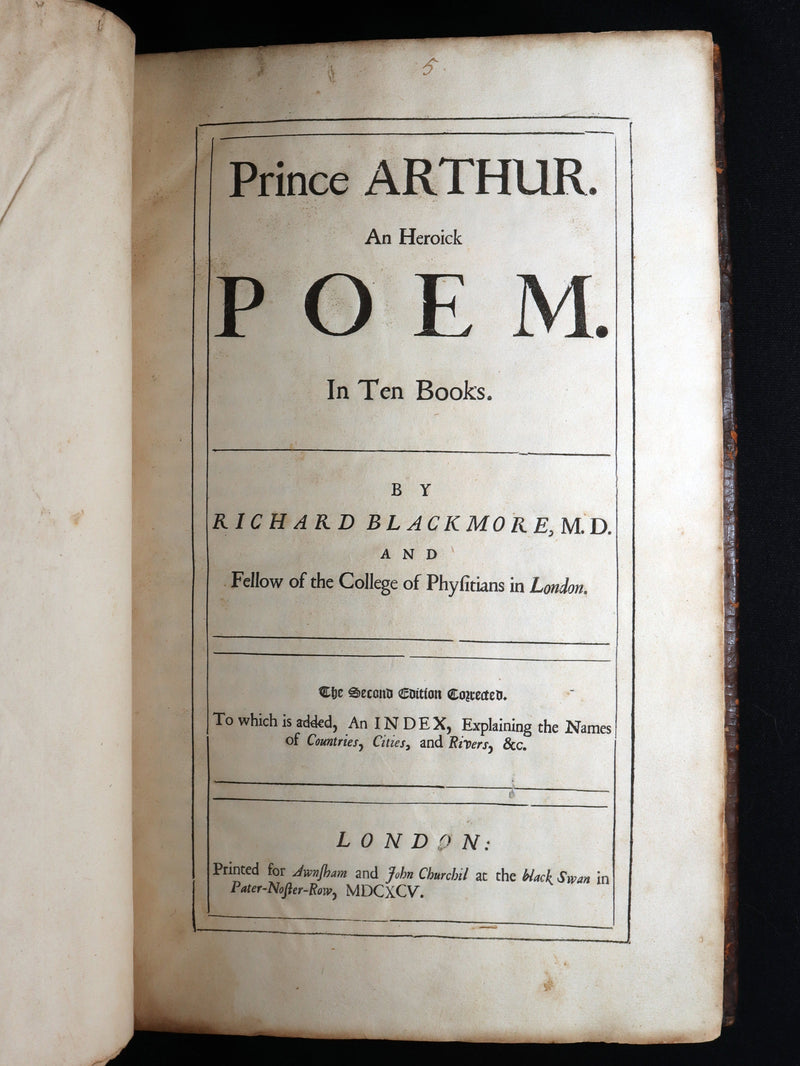 1695 Rare Book - Prince Arthur,  An Heroick Poem by Sir Richard Blackmore