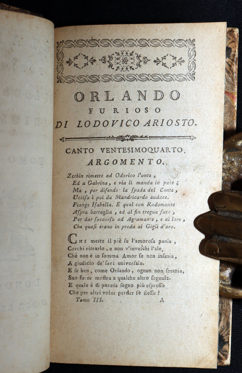 1783 Rare Italian 4 Vol Set Pocket Edition - Orlando Furioso by Lodovico Ariosto