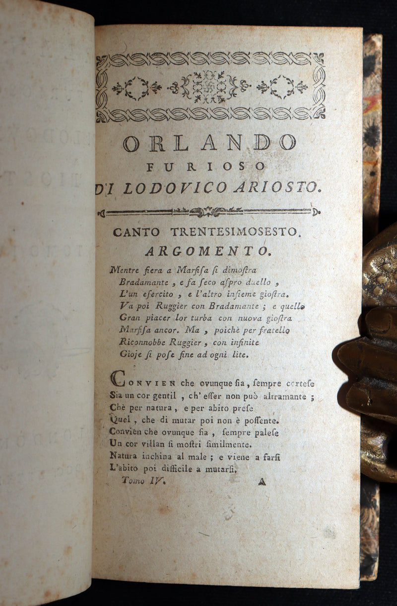 1783 Rare Italian 4 Vol Set Pocket Edition - Orlando Furioso by Lodovico Ariosto