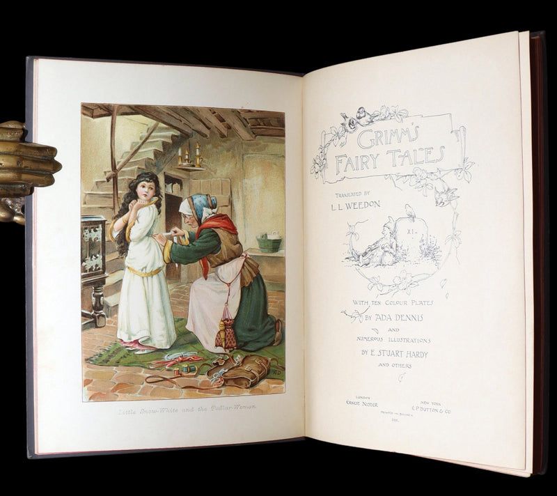 1898 Rare Book - Grimm’s Fairy Tales Illustrated in color by Ada Dennis