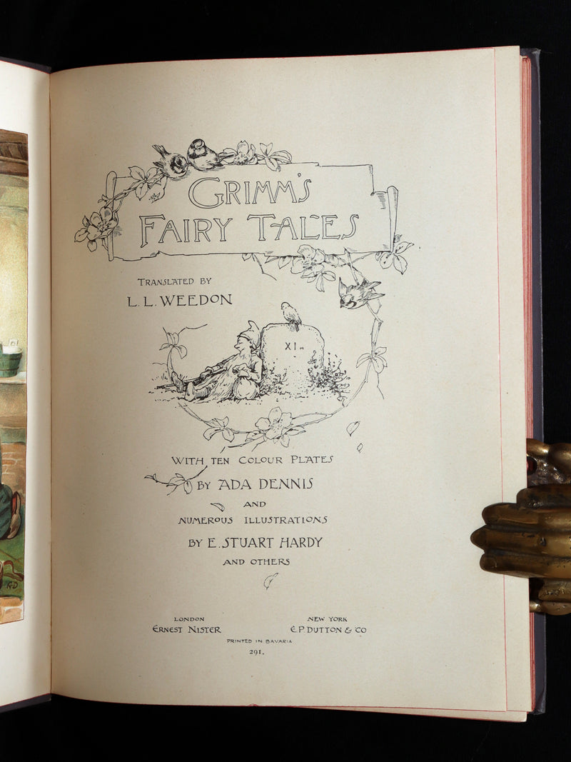 1898 Rare Book - Grimm’s Fairy Tales Illustrated in color by Ada Dennis