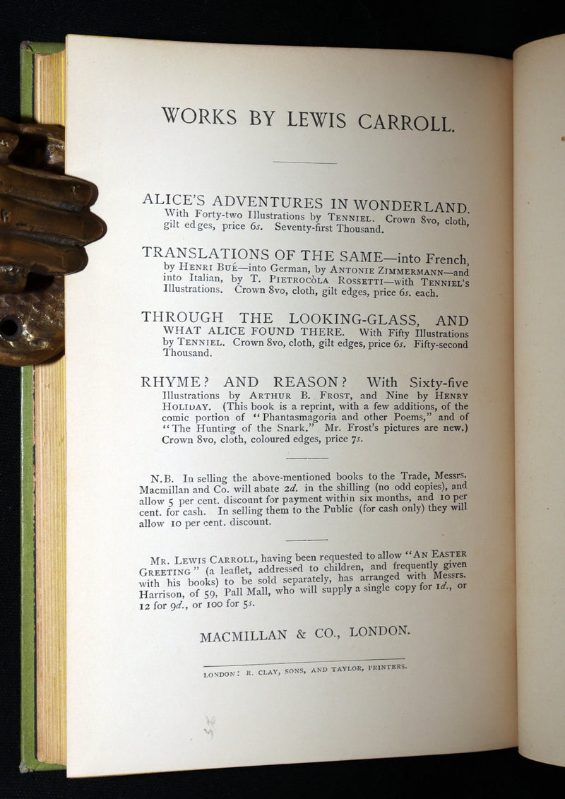 1883 Rare 1stED - Rhyme? And Reason?, The Hunting of the Snark by Lewis Carroll