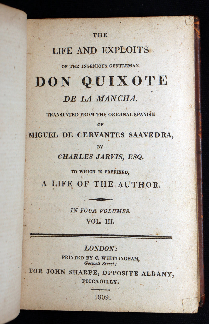 1809 Rare Book Set - Life and Exploits of Don Quixote de la Mancha, Illustrated