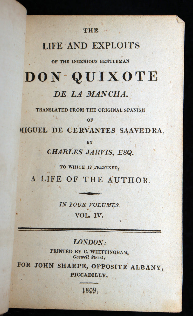 1809 Rare Book Set - Life and Exploits of Don Quixote de la Mancha, Illustrated