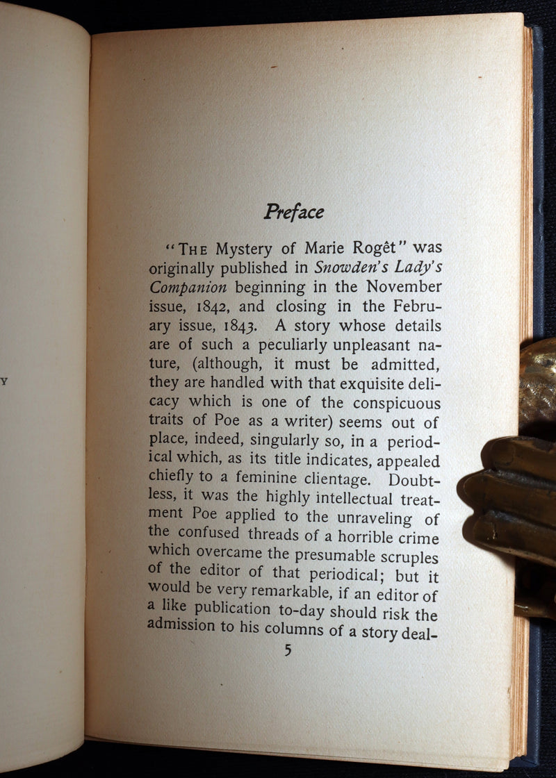 1899 Rare Book - The Mystery of Marie Roget by Edgar Allan Poe