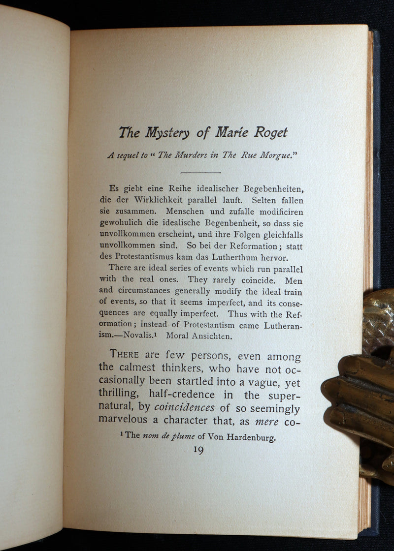 1899 Rare Book - The Mystery of Marie Roget by Edgar Allan Poe