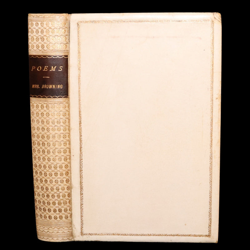 1887 Rare Book in vellum binding - Poems by Elizabeth Barrett Browning