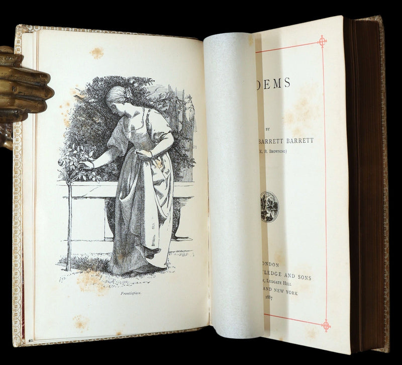 1887 Rare Book in vellum binding - Poems by Elizabeth Barrett Browning