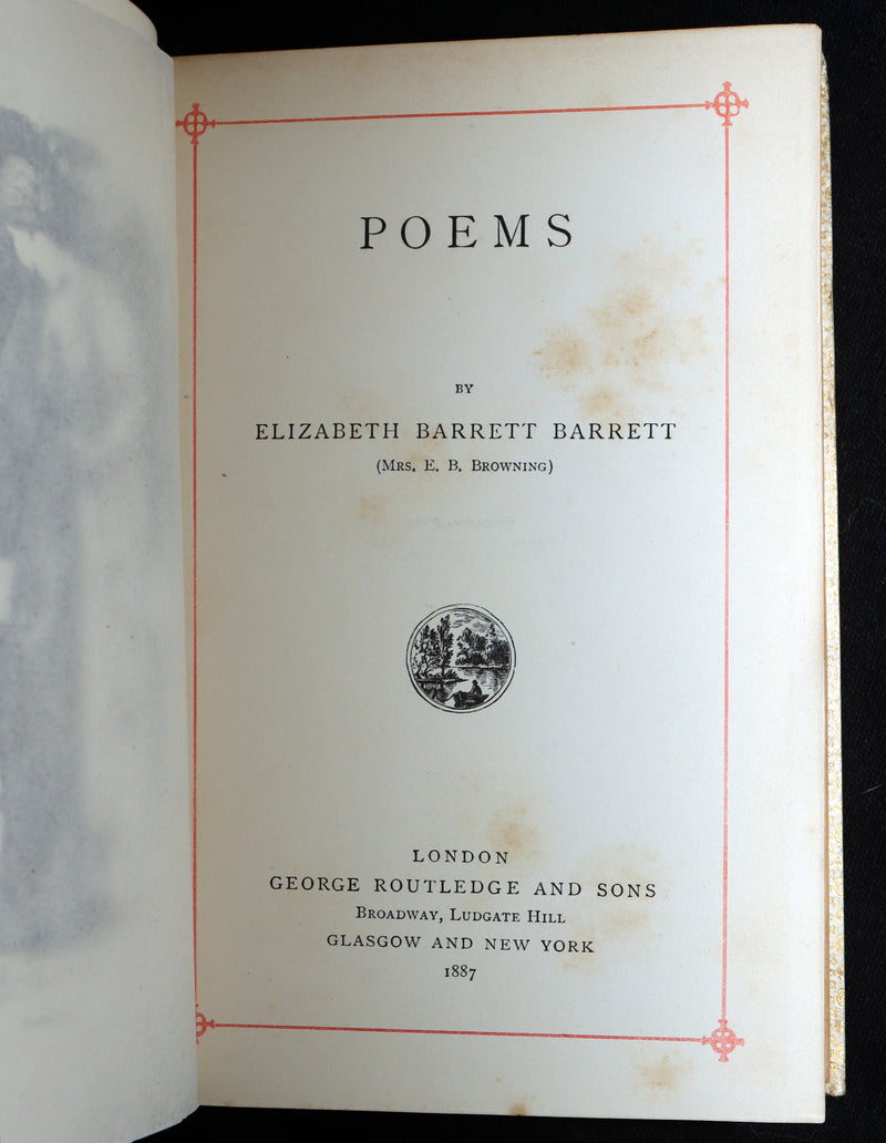 1887 Rare Book in vellum binding - Poems by Elizabeth Barrett Browning