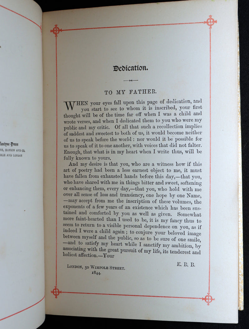 1887 Rare Book in vellum binding - Poems by Elizabeth Barrett Browning
