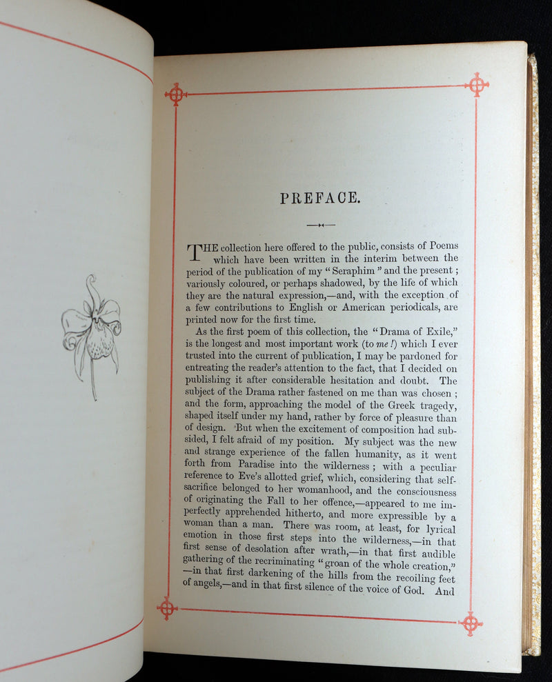 1887 Rare Book in vellum binding - Poems by Elizabeth Barrett Browning