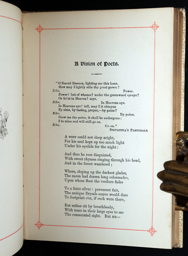 1887 Rare Book in vellum binding - Poems by Elizabeth Barrett Browning